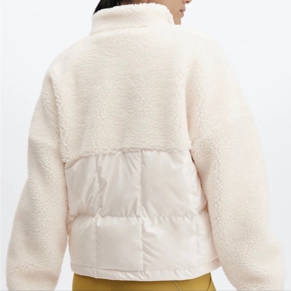 Fabletics Nelly Mixed Media Half Zip Puffer Sherpa Jacket Size Medium NWOT Ivory - Picture 4 of 14